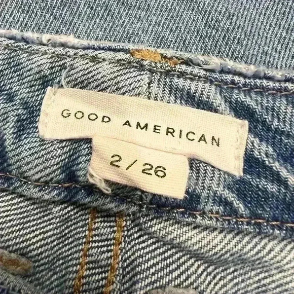 Good American Good Boy Distressed Boyfriend Jeans In Blue536 Size 2/26 - Picture 11 of 12